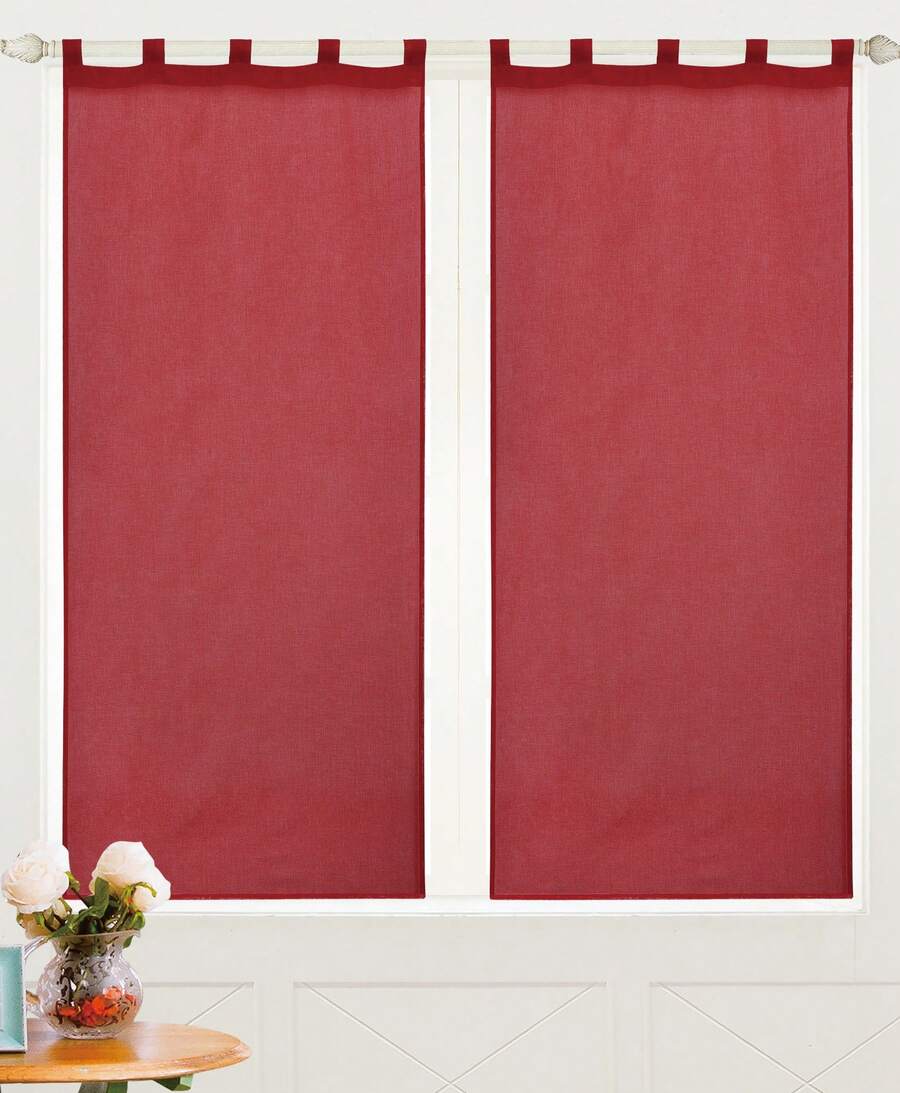 Classic Transparent Curtain (2 Pieces), 70*150 Cm And 70*240 Cm, For Living Room, Bedroom And Balcony, Ideal For Families And Young People With Simple, Elegant Style. - 酒紅色 - 查看 1