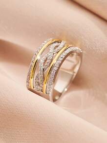1pc Luxury Elegant Sparkling Wide Band Cubic Zirconia Ring, Suitable For Mother's Day, Birthday, Party, Wedding, Engagement, Holiday Surprise