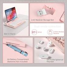 ATTACK SHARK Ajazz AF84 无线打字机键盘，蓝牙/2.4G 双模连接，可爱复古美学设计，带集成支架，适用于平板电脑、手机、PC 和 Windows/Android 系统，圣诞礼物/新年礼物/节日礼物/圣诞版/送给家人的礼物 - 彩色 - 查看 3