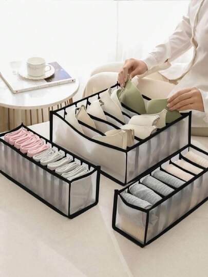 3 Pieces Set Bra Box Underwear Storage Box. Simple Style Multi-Functional Foldable Fabric Storage Box. 6/7/11 Compartments Multi-Size Foldable Drawer Divider, Socks And Underwear Storage Box, Storage Box, Wall Partition Basket, Space-Saving Home Closet Storage Supplies, Box Decoration, Festival/Room/Home/Bedroom Decoration, Storage Box, Home Storage Supplies Bedroom Accessories, Storage