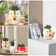 3-Piece Set Small Succulent Plants Cute Animal Ceramic Potted Plants Small Artificial Succulent Plants Office Desk Plants Suitable Home Office Bookshelf Decoration Cow