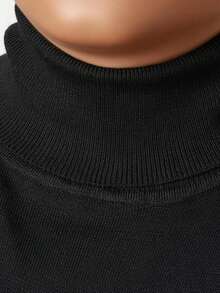 Men's Solid Color Loose Long Sleeve High Collar Sweater, Autumn/Winter - Black - View 3