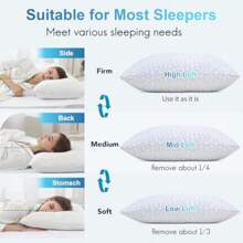Cooling Pillows  Eeping 2 Pack Sredded Memory M D Pillows Queen Size Set Of 2 Cool Gel Pillow  Ot Eepers Adustable Firm Pillow  Side Back And Stomac Eepers Supportive - 白色冷卻基礎版 - 查看 4