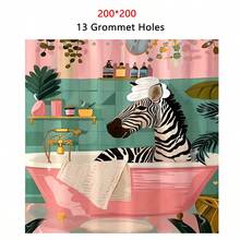 1pc, Zebra And Floral Print, Vibrant Watercolor Design Elements Waterproof Shower Curtain, Wall Hanging Tapestry, With 12 Hooks, Waterproof Polyester Fabric, Machine Washable, Grommet Top, Unlined Woven Shower Curtain, Suitable For Hotel Apartment Bathroom Decor, Home Bathroom Accessories, Great Gift, 35inX70in, 47inX70in, 59inX70in, 70inX70in Fall Decor Back To School