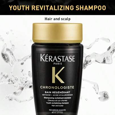 Kérastase 80毫升 Chronologiste 赋活洗发露，修护受损发质，恢复秀发活力，蕴含深海萃取精华和透明质酸，令秀发柔软亮泽，是送给女友/闺蜜的完美礼物，无硫酸盐配方，沙龙级品质，适合所有发质，日常使用或旅行皆宜，100% 满意保证