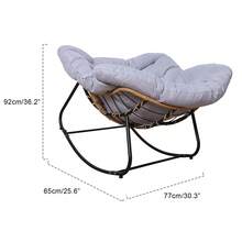 Outdoor Rattan Rocking Chair, Patio Comfy Reading Chair With Oversized Cushion, Indoor Recliner Wide Rocking Chair For Balcony, Front Porch, Garden, Living Room - Grey - View 4