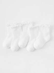 1/5双装女童白色竖条纹荷叶边短袜，四季皆宜，可爱公主风，适合日常穿着、舞蹈、上学、派对等场合，柔软透气，舒适时尚，用途广泛，是返校、度假、节日和送礼的理想之选。 - 白色 - 查看 8