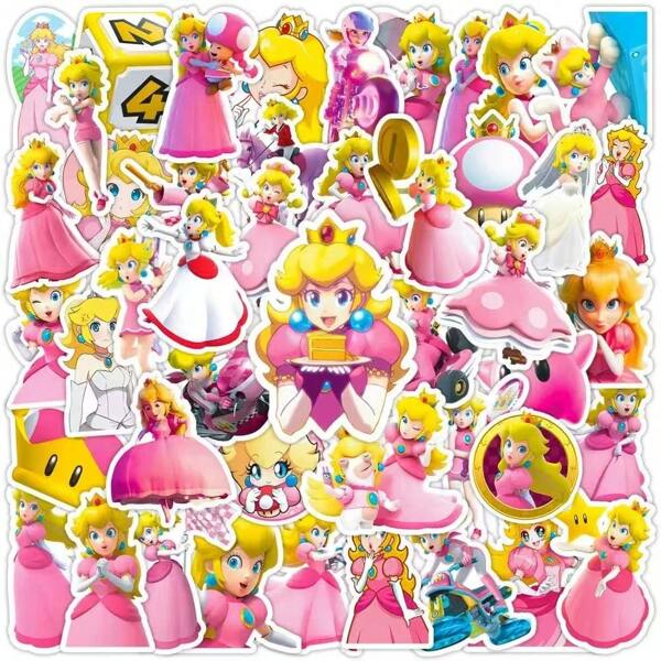 Super Mario 100pcs Peach Princess Cartoon Graffiti Stickers Are Suitable For Mobile Phone Decoration, Tablet Decoration And Home Wall Decoration. Diy Your Own Exclusive Items. Super Mario Decorative Stickers Are Suitable For Water Cups And Home Items