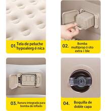 Colchón Inflable Matrimonial Conbomba De Aire Eléctrica Recargable 4000mah Color Beige Hasta 500kg De 200cm X 150cm X 25,campingcolchon Inflable King Size - Beis - Ver 2