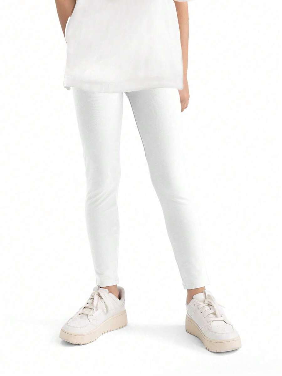 1 件女童纯白色紧身裤，适合日常穿着，四季皆宜 - 白色 - 查看 1