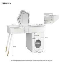 Dressing Table With LED Mirror, 2 Drawers And Flexible Cabinet, Stable, White - 白色 - 查看 4