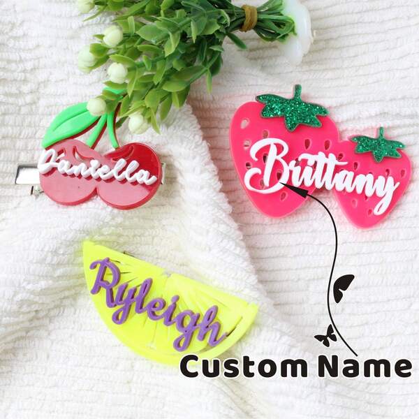 1 Stück Acryl Kirsch Frucht Boho Lässig Haarspange, personalisierte Namenshaarspange, mehrschichtiges Acryl Handwerk, tägliches Accessoire Geschenk für Frauen