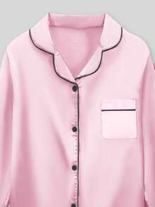 2件套少女粉色长袖和长裤睡衣套装 - 粉色 - 查看 4