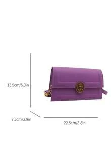 复古纯色金属锁扣翻盖腋下女士单肩包，设计简约 - 紫色 - 查看 5