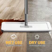 Household Cleaning Mop And Bucket Set, Hands-Free Flat Mop, 64" Adjustable Extension Handle With 3 Replacement Mop Heads, Wet And Dry Mop Set, Washable Microfiber Pads For Kitchen, Bathroom, Bedroom And Living Room Floors, Floor Cleaning System - White - View 5