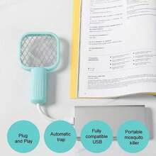 Matamoscas eléctrico mini, Matamoscas eléctrico USB, Mata insectos eléctrico 2 en 1 con malla de seguridad de 5 capas, apto para hogar/oficina/camping - Negro - Ver 2