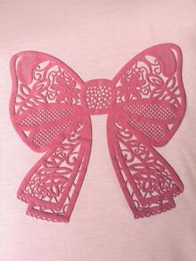 HESSEN 女士休闲时尚纯色宽松日常百搭蝴蝶结卫衣，泡泡袖印花圆领上衣和短裤两件套，女士两件套服装，健身慢跑运动服，返校装，女士教师装，圣诞节，感恩节