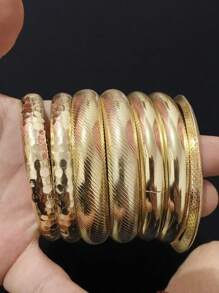 7 Pcs Chunky Wheels Metal Cuff Bangles Bracelets Set , Women Bracelets Set , Stacked Bangles Jewelry For Women , Chunky Wheels Cuffs Bangle Set