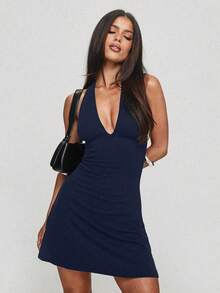 Elegant Fashion Deep V-Neck Sleeveless Mini Dress, New Summer Model - Blue - View 6