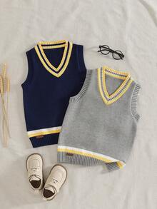 两件装男童无袖撞色针织毛衣上衣，学院风秋季款 - 彩色 - 查看 1