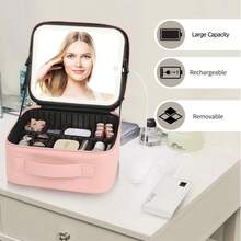 YTWO 带镜子的 LED 照明化妆包、豪华旅行化妆收纳包、带 3 个可调亮度灯镜的化妆品收纳盒、女士化妆刷珠宝配件隔层、新娘派对化妆包 - 彩色 - 查看 6