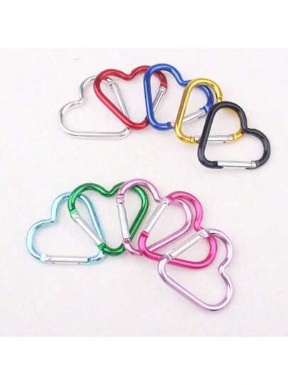 10 Peças Mistura Aleatória de Cor Clipe em forma de Coração Chaveiro, Clipe de Alumínio Liga Snap Clipe em Forma de Coração, Anel de Chave Snap Gancho Chaveiro para Outdoor, Viagem, Caminhada, Rede, Coleira de Cachorro, Suporte para Garrafas de Água
