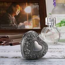 In Stock Instant Delivery Hipiwe Vintage Heart Shape Jewelry Box - Small Antique Ring/Earrings/Necklace Storage Organizer, Metal Chest Trinket Keepsake Box Women FPXX - 心形,青銅色 - 查看 8