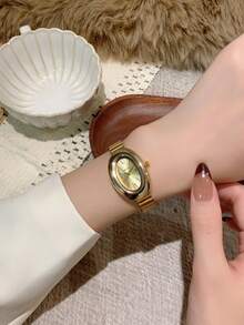 1 件椭圆形竹节表带女士手表，可调节金色表带，优雅百搭的石英腕表，适合日常佩戴，是理想的日常搭配礼物。 - 金色 - 查看 4