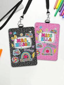 1 pieza Portaidentificación de cuero personalizado para maestros, regalo para maestros, regalo de aprecio a maestros, regalo de regreso a clases, portaidentificación personalizado con tema de útiles escolares, regalo de útiles escolares para maestros, impresión gráfica, suministros de regalo de Navidad, regalo de la semana de aprecio a maestros - Multicolor - Ver 5