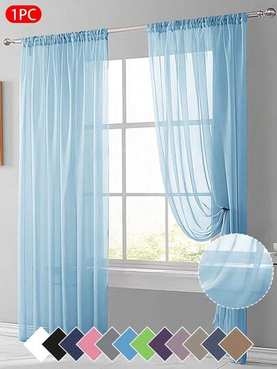 1pc Sheer Voile Curtain, Lightweight Translucent Fabric, Sun Blocking & Heat Insulation, Rod Pocket Top Design, Good Drapability, Suitable For Living Room, Bedroom, Balcony Decor | Autumn Decor, Room Decor