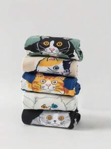 5 Paar Damen süße Katzen-Großaugen-Muster Socken, modisch, lustig, weich, bequem, atmungsaktiv, elastisch, geeignet für Lässig, Sport und Alltag, ganzjährig