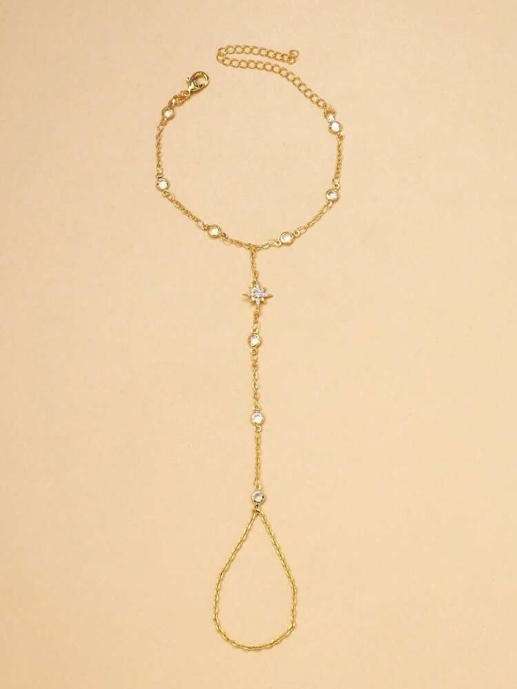 1pc Fashionable Octagram Rhinestone Knuckle Ring Bracelet, Elegant Design For Women, Suitable For Summer Beach Vacation - Eight-pointed Star - View 7