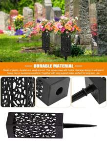 2pcs-Memorial Flower Stand Grave Vases For Cemetery With Stake,Courtyard Decoration Square Cemetery Flowerpot With Spike Ground Outdoor Plant Sign Decoration