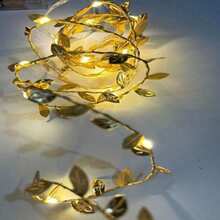 2/3/10m șir de lumini decorative cu frunze aurii artificiale pentru petrecere de ziua de naștere, nuntă, decorațiuni de sărbători (bateria nu este inclusă)