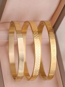 3条/1条18K镀金不锈钢四叶草手链，适合女士派对及日常佩戴，欧美风格，个性化定制，大方奢华，镶嵌立方氧化锆手镯，婚礼首饰套装，送给女孩、女士、亲戚、朋友的礼物，精致的婚礼、生日、情人节礼物