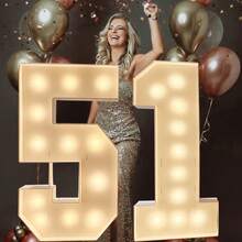 4ft Marquee For Numbers 0-9, 2025 Marquee For Numbers 4 Feet Tall, Mosaic Numbers For Balloons, Warm White Light Up Numbers For Party Decorations, Birthday, Anniversary Party Decor - 黃色 - 查看 1