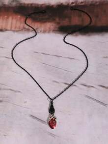 [复古哥特式蝙蝠项链礼物] 复古哥特式心形和蝙蝠吊坠项链 - 不锈钢、防过敏、无镍，非常适合万圣节、休闲装和休闲装 - 送给朋友和家人的独特礼物