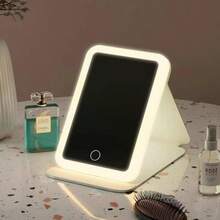 1个皮革LED化妆镜,梳妆镜,便携式高清化妆镜,亮度可调,可折叠,带支架和三色灯光,三折设计,内置可充电电池,USB充电,旅行必备,触摸屏调光化妆镜,送给女性的完美礼物,情人节礼物,圣诞节礼物 - 彩色 - 查看 10