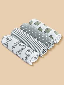 4 件/2 件套新生儿襁褓毯，温暖舒适的婴儿花卉印花包裹毯，卡通图案婴儿平纹细布包巾（多种颜色） - 彩色 - 查看 3