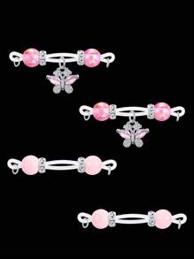 2 Pairs Fake Nipple Rings - Adjustable Fit Daily Wear Nipple Nooses - 8mm Candy Beads, Fake Nipple Jewelry Faux Nipple Piercing Non Pierce Faux Barbells Dangles With Heart, Shell, Butterfly, Fake Nipple Piercings, Valentine For Lovers, Colorful, Perfect For Beach