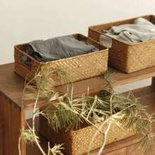 LuanQI Handmade Seaweed Basket Rectangle Wicker Basket Sundries Storage Box Household Kitchen Bathroom Organization Supplies