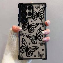 Funda de Teléfono con Patrón de Mariposa de Línea Negra para Samsung S25 S24 S23 S22 S21 FE Ultra Plus 4G 5G, Resistente a Impactos, Transparente, Cubierta Trasera Suave - Colores mixtos - Ver 3