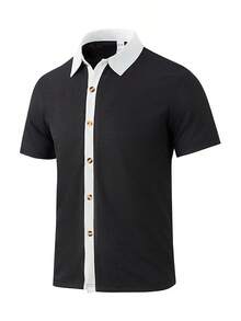 Summer Fashion Men Sets Waffle Splicing Color Outfits Short Sleeve Shirt And Shorts  Two Pieces Sets Men Casual Loose Suit