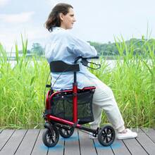 WALK MATE 3 Wheel 8" Wheels Rollator Walker Aluminum , Foldable Lightweight With Seat Backrest Pouch - Red - View 7
