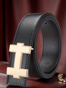 1 条男士皮带，荔枝纹光滑带扣，H 型带扣，时尚休闲百搭腰带秋冬配饰，适合青少年、青年、男士、休闲、户外、运动、度假、毕业礼物、生日、日常穿着