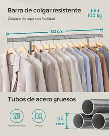 Burro Ropa con Ruedas, Perchero Burro Extensible con Carga Pesada, Capacidad de Carga Máx. de 100 kg, Fácil de Montar, Portátil, Gris Paloma,Vuelta al Cole - Gris - Ver 4