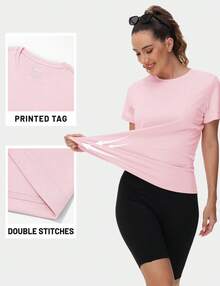 KEFITEVD Women's Short Sleeve T-Shirts UPF 50+ Sun Protection Quick Dry Athletic Running Workout Rash Guard Tops - Rosa Pálido - Ver 5