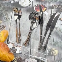 1 pieza Soporte de utensilios transparente con 3 compartimentos, caja de almacenamiento de utensilios de acrílico para palillos, tenedores, cuchillos y cucharas, organizador de utensilios de cocina, accesorios de cocina - Multicolor - Ver 6