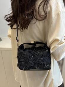 Nuova borsa a tracolla elegante e alla moda con design floreale tridimensionale a colore unito, leggera e versatile, con fibbia in metallo, adatta per lo shopping, portafogli, shopping, giovani donne, studenti universitari, nuovi arrivati e impiegati. Molto adatta per uffici, università, lavoro, affari, pendolarismo, attività all'aperto, viaggi e uscite.