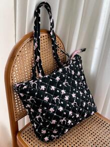 1 Pieza Bolso de tote acolchado con diseño floral, de gran capacidad, con correa de hombro, bolso de tote acolchado, bolso de tote de correa corta, bolsa escolar, bolso de hombro acolchado a cuadros, bolso de tote, diseñador para mujeres y niñas, bolso de mano acolchado y abultado, bolsos esenciales de viaje para mujeres, bolso de viaje indispensable, accesorios de bolso adecuados para ir al trabajo, la escuela y viajar